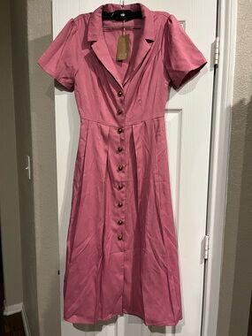 RIHOAS Rose-Pink Button-Front Midi Dress